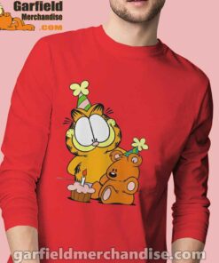 happy birthday garfield with small cake men with red long sleeve