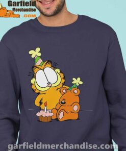 happy birthday garfield with small cake navy sweatshirts for men