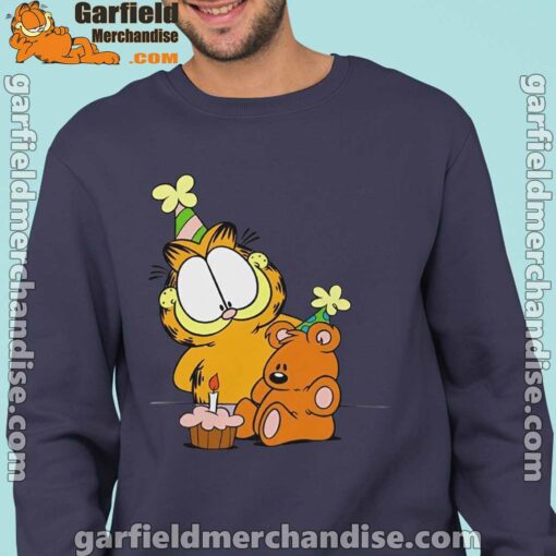 happy birthday garfield with small cake navy sweatshirts for men