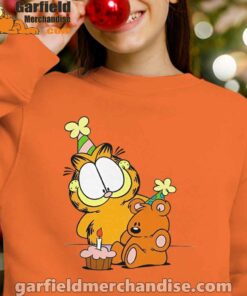 happy birthday garfield with small cake orange sweatshirts for kid girl