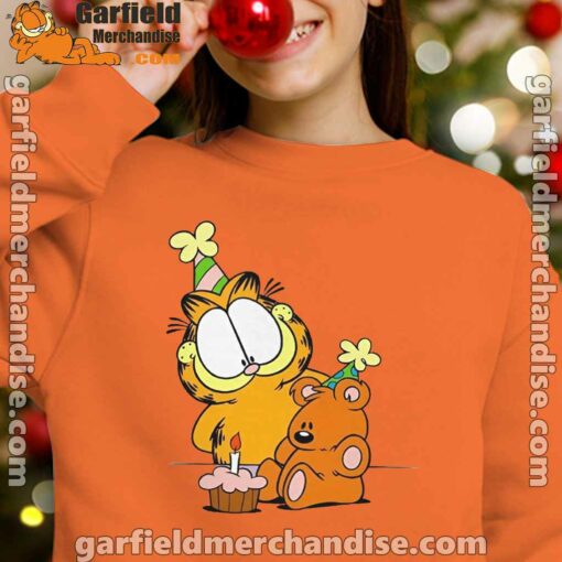 happy birthday garfield with small cake orange sweatshirts for kid girl