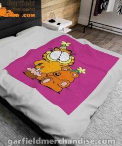 happy birthday garfield with small cake pink blanket