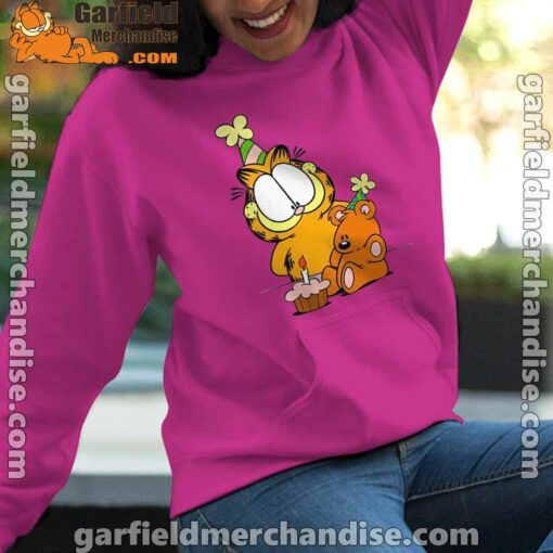 happy birthday garfield with small cake pink women hoodie female