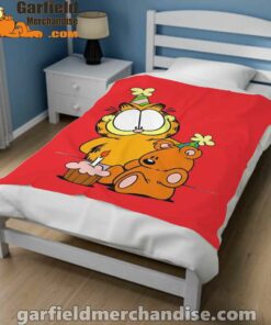 happy birthday garfield with small cake red blanket