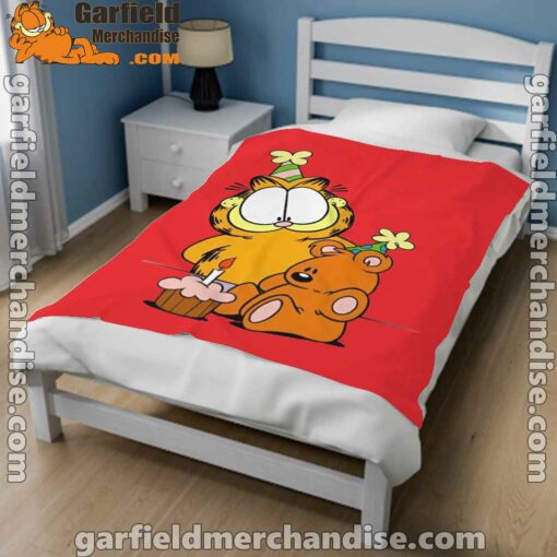 happy birthday garfield with small cake red blanket