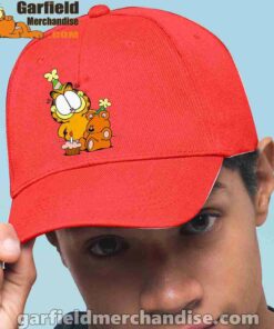 happy birthday garfield with small cake red hat