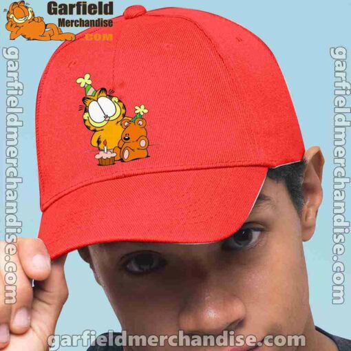 happy birthday garfield with small cake red hat