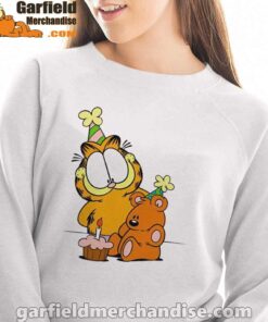 happy birthday garfield with small cake white sweatshirt women