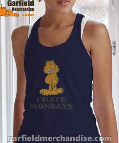 hate mondays garfield are just nature’s way of ruining my life women's navy tank top