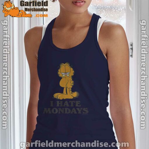 hate mondays garfield are just nature’s way of ruining my life women's navy tank top