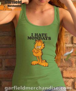 i hate mondays garfield green tank top for women