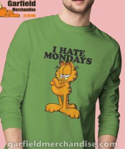 i hate mondays garfield men long sleeve green