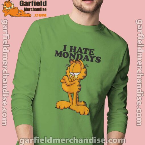 i hate mondays garfield men long sleeve green