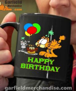 on your birthday garfield black coffee mug