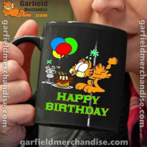 on your birthday garfield black coffee mug