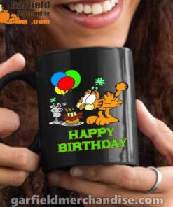 on your birthday garfield black mug