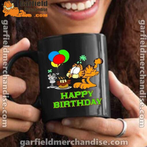 on your birthday garfield black mug