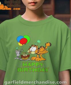 on your birthday garfield female green tee for girl