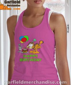 on your birthday garfield pink tank top women