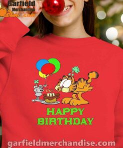 on your birthday garfield red kid girl sweatshirts