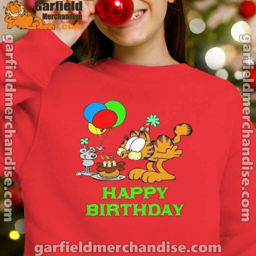 on your birthday garfield red kid girl sweatshirts