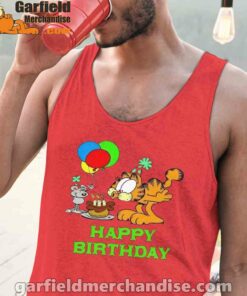 on your birthday garfield red tank tops for men