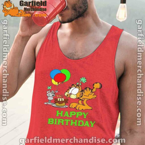 on your birthday garfield red tank tops for men