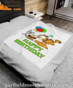 on your birthday garfield white blanket