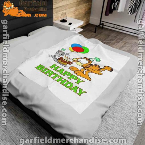 on your birthday garfield white blanket