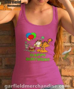 on your birthday garfield women's pink tank top