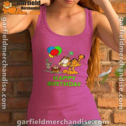 on your birthday garfield women's pink tank top