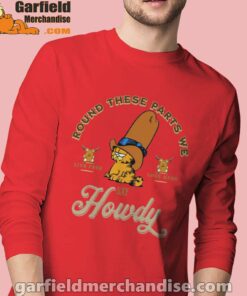 round these parts we love garfiel cowboy men with red long sleeve