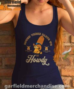 round these parts we love garfiel cowboy navy tank top with women