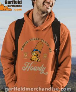 round these parts we love garfiel cowboy orange men hoodie