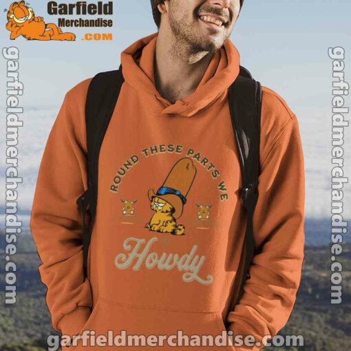 round these parts we love garfiel cowboy orange men hoodie