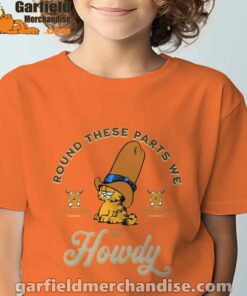 round these parts we love garfiel cowboy orange tee kids boy