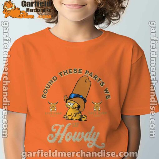 round these parts we love garfiel cowboy orange tee kids boy