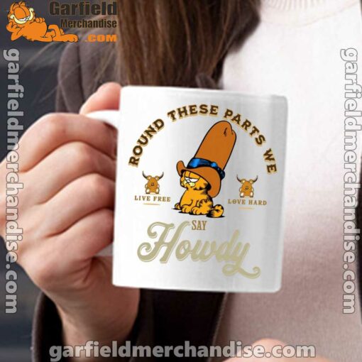 round these parts we love garfiel cowboy white mug