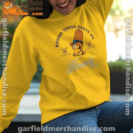 round these parts we love garfiel cowboy yellow hoodie for women