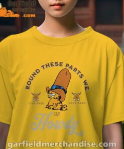 round these parts we love garfiel cowboy yellow kids girl t shirts