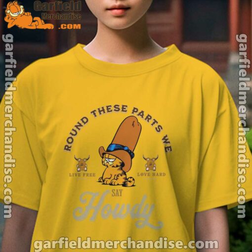 round these parts we love garfiel cowboy yellow kids girl t shirts