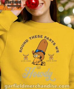 round these parts we love garfiel cowboy yellow youth girl sweatshirt