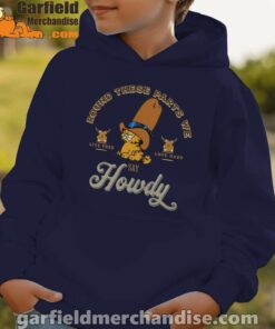 round these parts we love garfiel cowboy youth kid navy hoodie