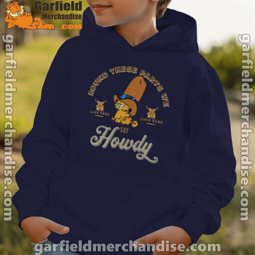 round these parts we love garfiel cowboy youth kid navy hoodie